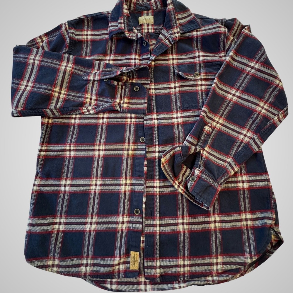 Jachs Flannel Shirt Navy Red Plaid Cotton Button Up Workwear Cabin Mens Size M